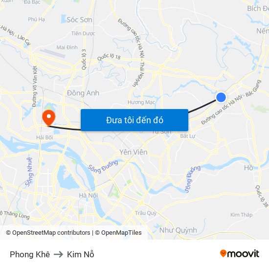 Phong Khê to Kim Nỗ map
