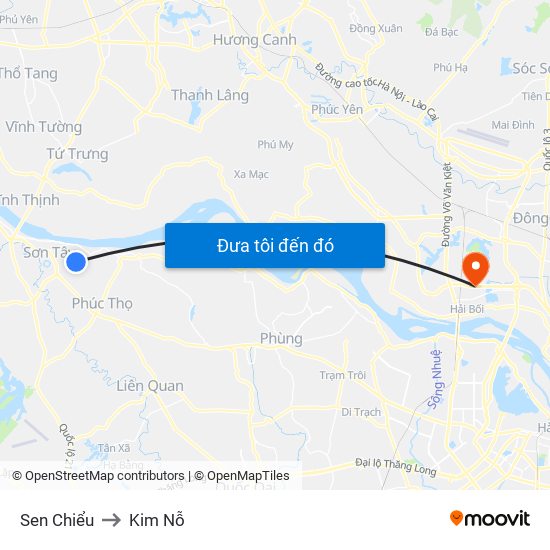 Sen Chiểu to Kim Nỗ map