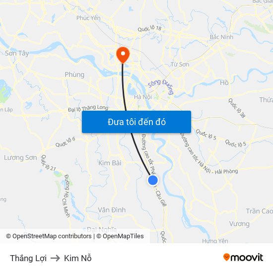 Thắng Lợi to Kim Nỗ map