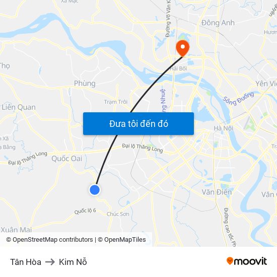 Tân Hòa to Kim Nỗ map