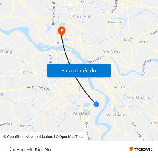 Trần Phú to Kim Nỗ map