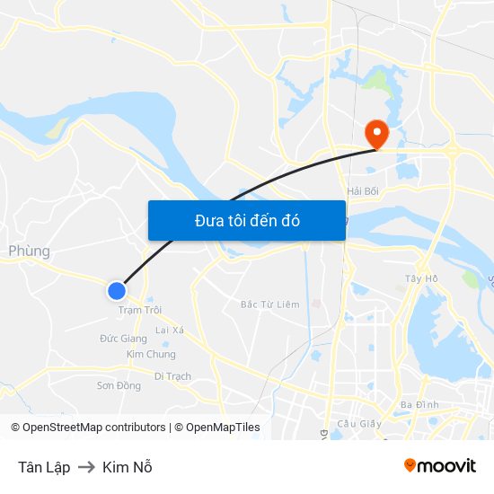 Tân Lập to Kim Nỗ map