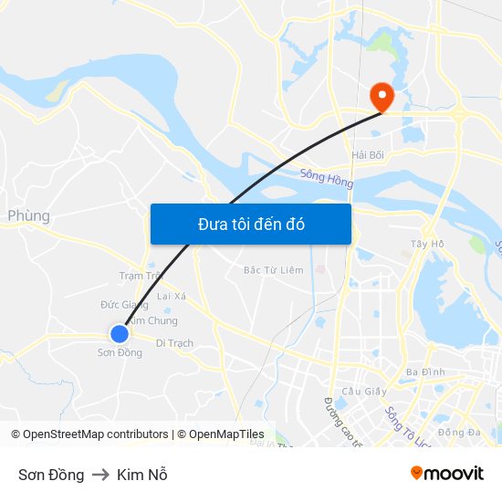 Sơn Đồng to Kim Nỗ map