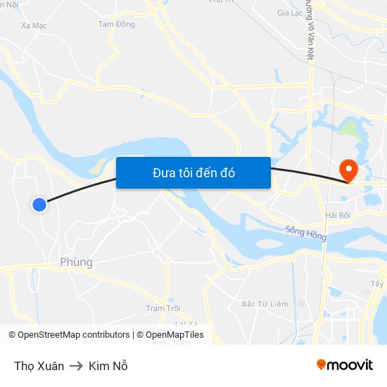 Thọ Xuân to Kim Nỗ map