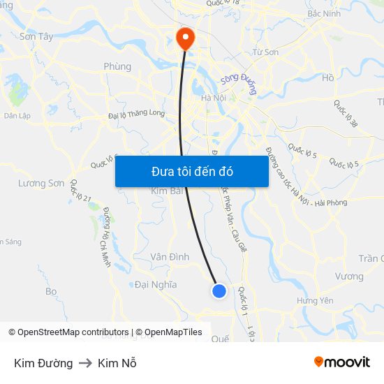 Kim Đường to Kim Nỗ map