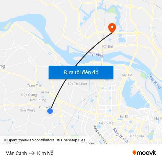 Vân Canh to Kim Nỗ map