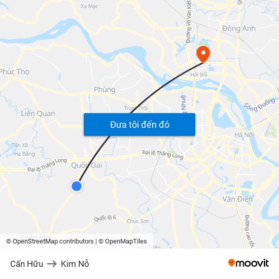 Cấn Hữu to Kim Nỗ map