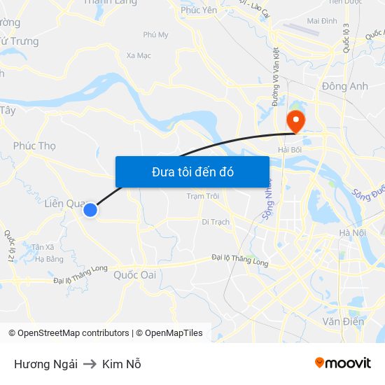 Hương Ngải to Kim Nỗ map