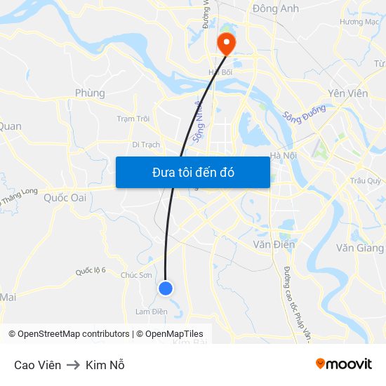Cao Viên to Kim Nỗ map