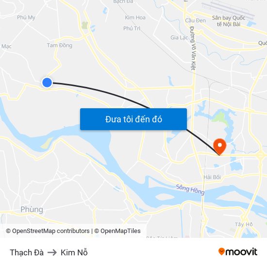 Thạch Đà to Kim Nỗ map