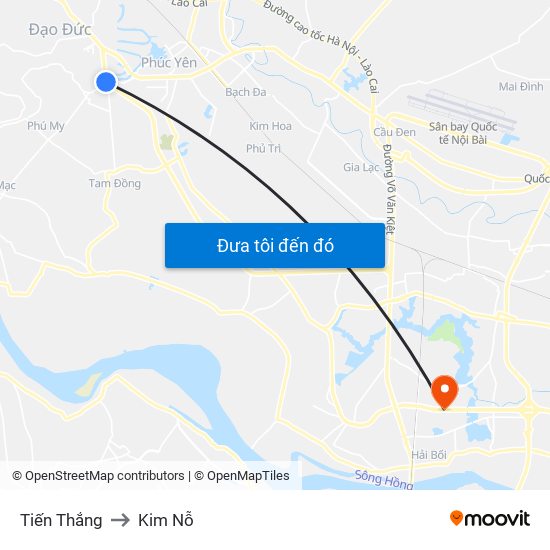 Tiến Thắng to Kim Nỗ map