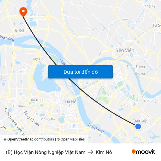 (B) Học Viện Nông Nghiệp Việt Nam to Kim Nỗ map