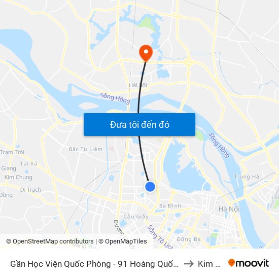 Gần Học Viện Quốc Phòng - 91 Hoàng Quốc Việt to Kim Nỗ map