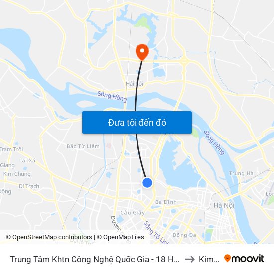 Trung Tâm Khtn Công Nghệ Quốc Gia - 18 Hoàng Quốc Việt to Kim Nỗ map