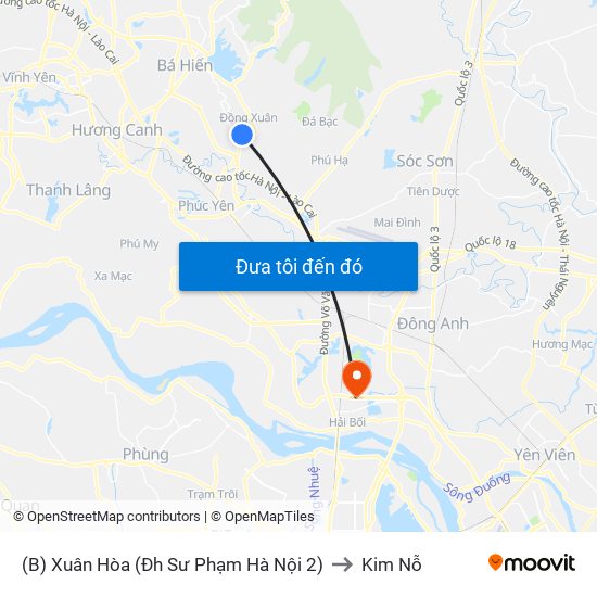 (B) Xuân Hòa (Đh Sư Phạm Hà Nội 2) to Kim Nỗ map