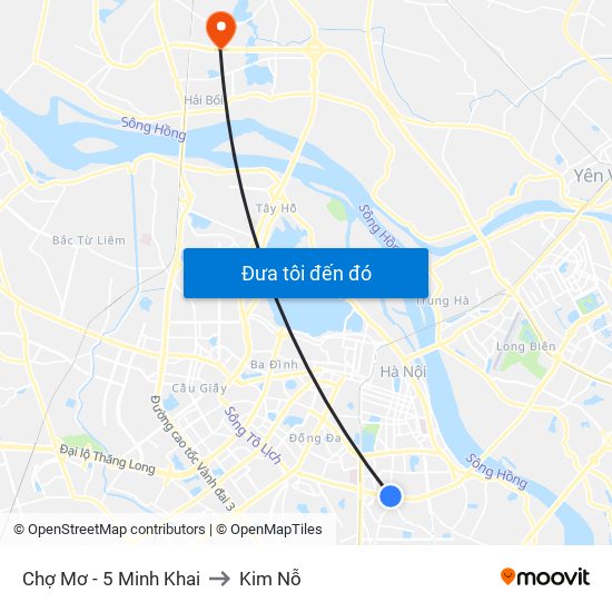 Chợ Mơ - 5 Minh Khai to Kim Nỗ map