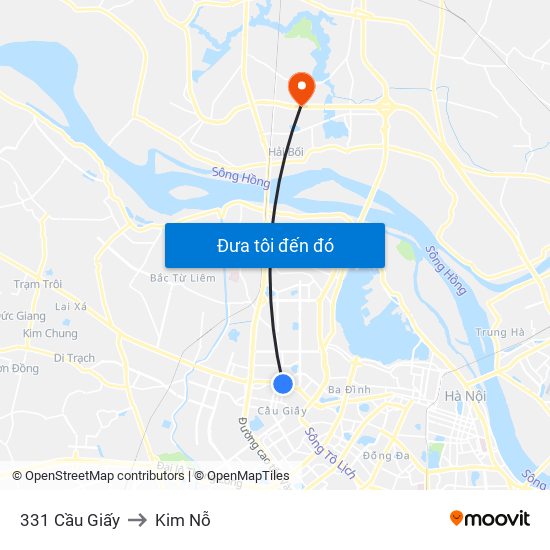 331 Cầu Giấy to Kim Nỗ map