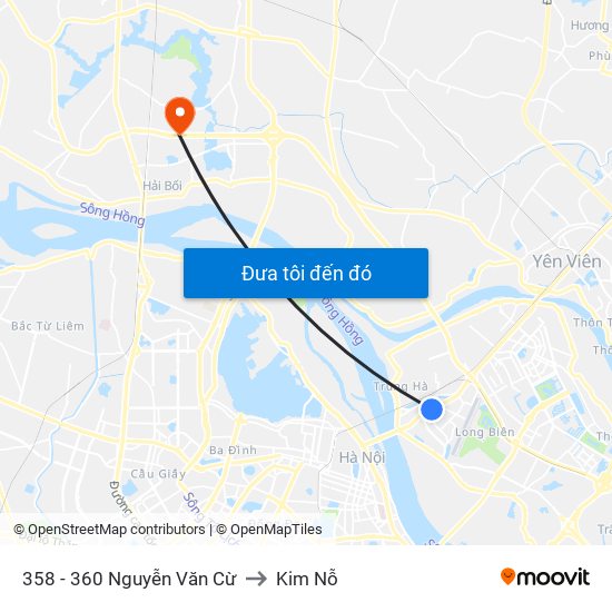 358 - 360 Nguyễn Văn Cừ to Kim Nỗ map