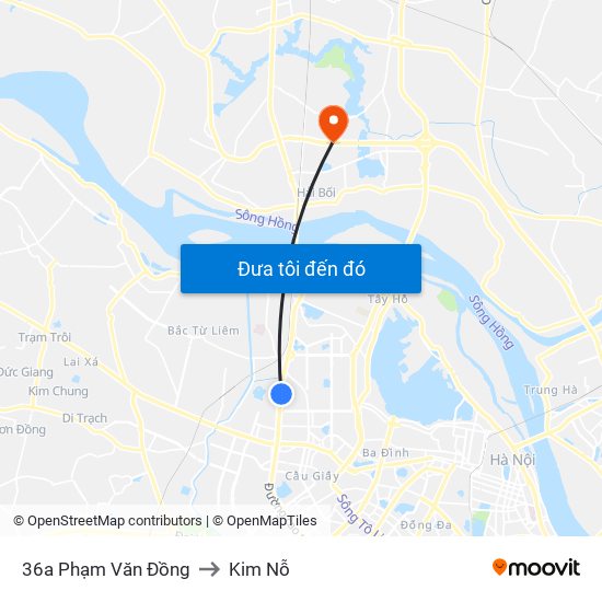 36a Phạm Văn Đồng to Kim Nỗ map