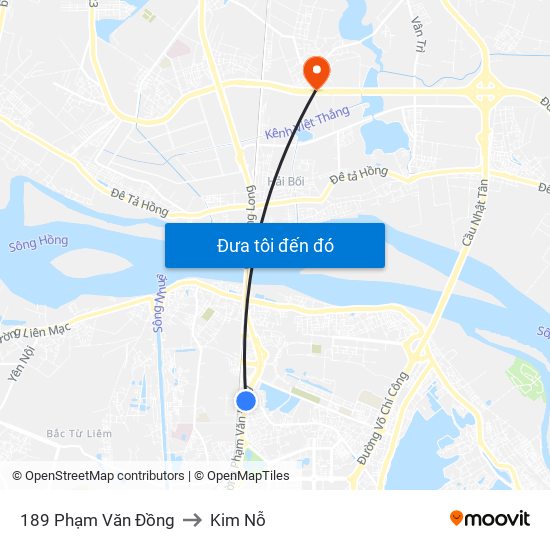 189 Phạm Văn Đồng to Kim Nỗ map