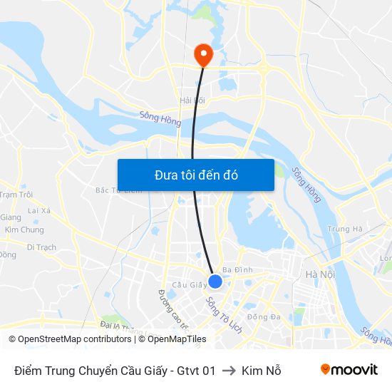 Điểm Trung Chuyển Cầu Giấy - Gtvt 01 to Kim Nỗ map