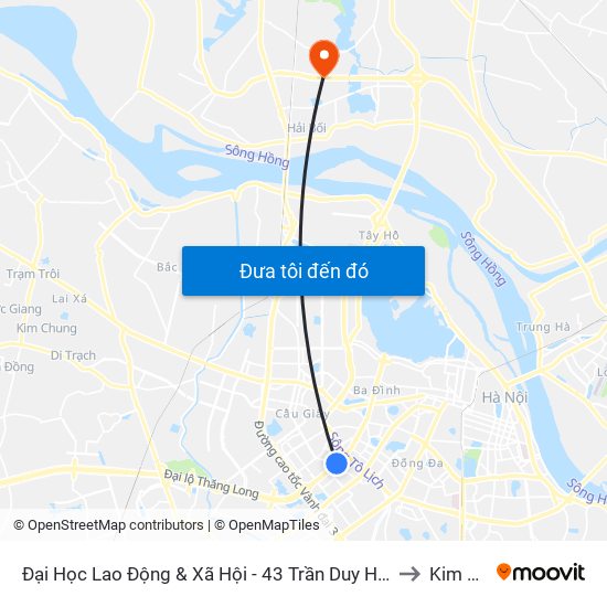 Đại Học Lao Động & Xã Hội - 43 Trần Duy Hưng to Kim Nỗ map