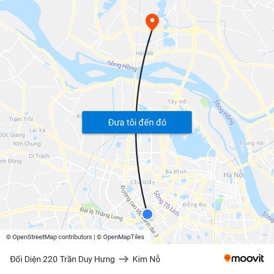 Đối Diện 220 Trần Duy Hưng to Kim Nỗ map