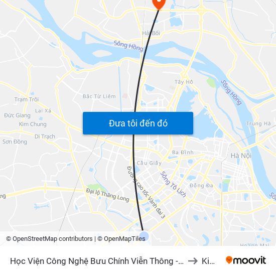 Học Viện Công Nghệ Bưu Chính Viễn Thông - Trần Phú (Hà Đông) to Kim Nỗ map