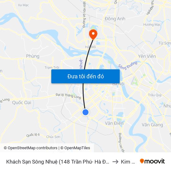 Khách Sạn Sông Nhuệ (148 Trần Phú- Hà Đông) to Kim Nỗ map