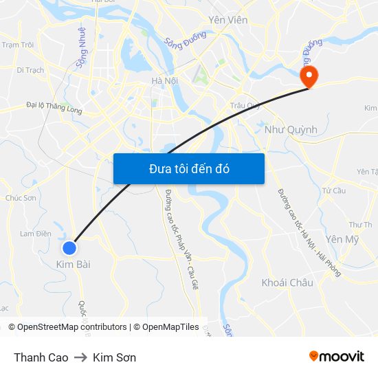 Thanh Cao to Kim Sơn map