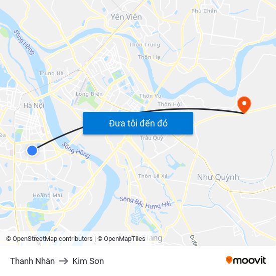 Thanh Nhàn to Kim Sơn map