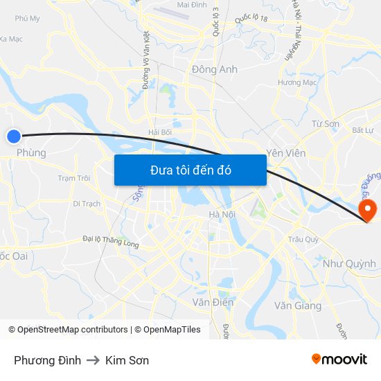 Phương Đình to Kim Sơn map