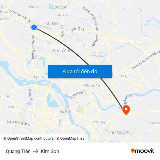 Quang Tiến to Kim Sơn map