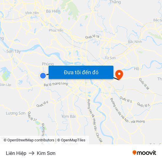 Liên Hiệp to Kim Sơn map