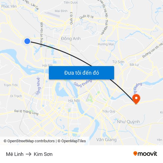 Mê Linh to Kim Sơn map