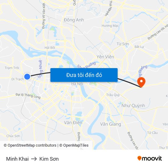 Minh Khai to Kim Sơn map