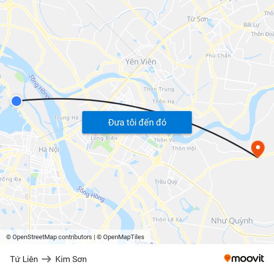 Tứ Liên to Kim Sơn map