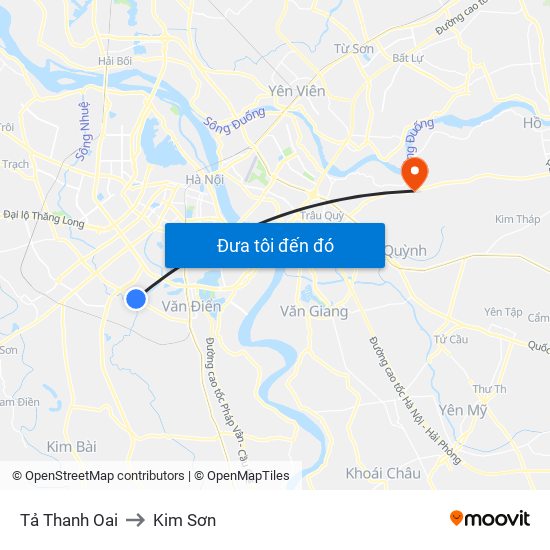 Tả Thanh Oai to Kim Sơn map