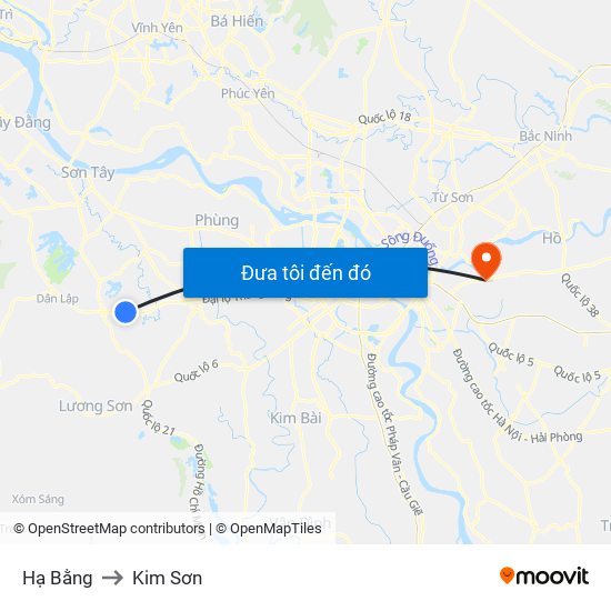 Hạ Bằng to Kim Sơn map