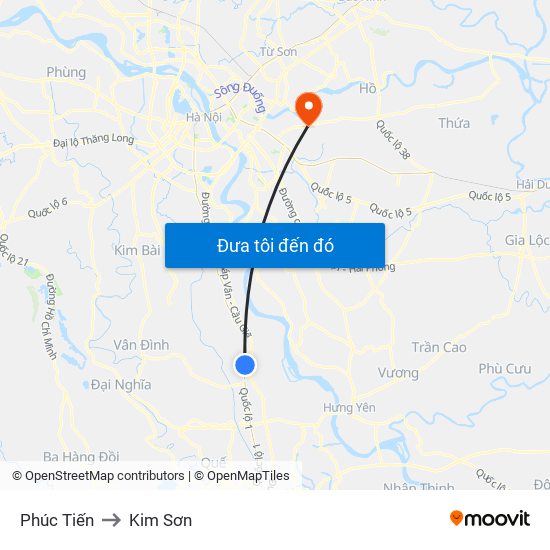 Phúc Tiến to Kim Sơn map