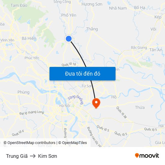 Trung Giã to Kim Sơn map