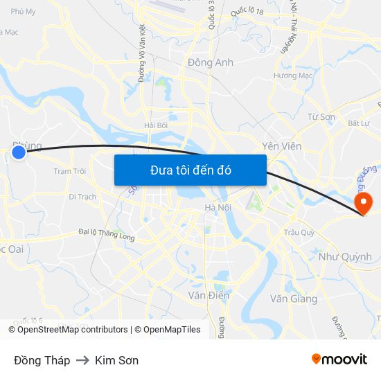 Đồng Tháp to Kim Sơn map