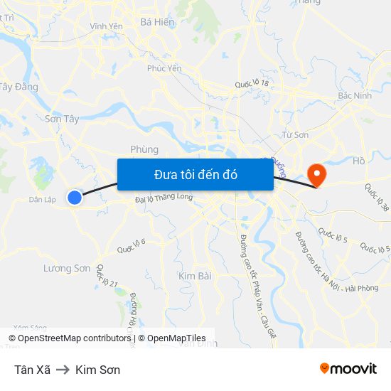 Tân Xã to Kim Sơn map