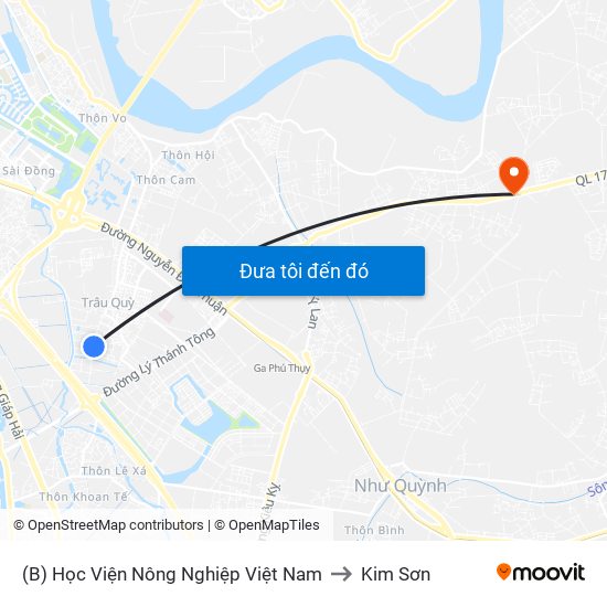 (B) Học Viện Nông Nghiệp Việt Nam to Kim Sơn map