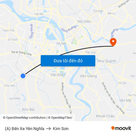 (A) Bến Xe Yên Nghĩa to Kim Sơn map