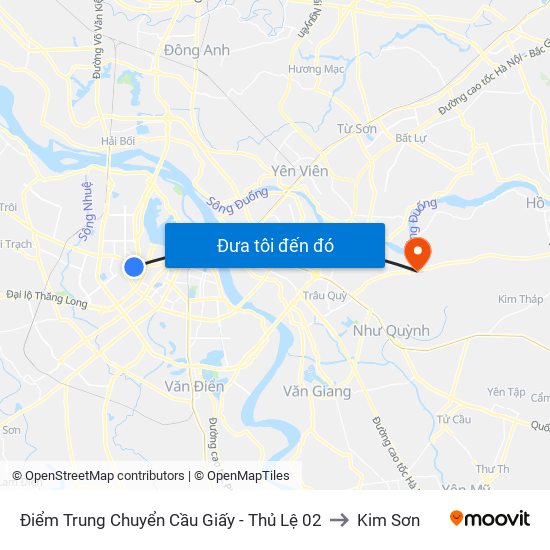 Điểm Trung Chuyển Cầu Giấy - Thủ Lệ 02 to Kim Sơn map