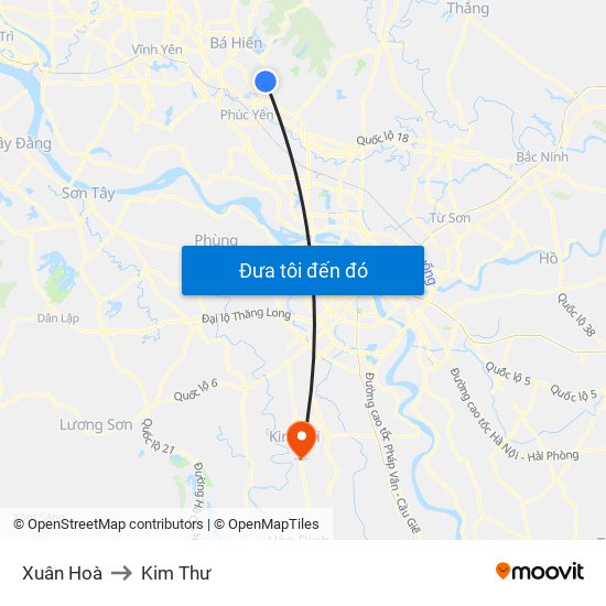 Xuân Hoà to Kim Thư map