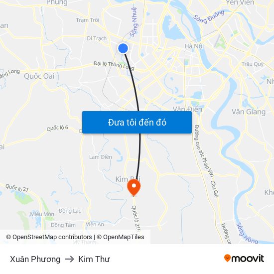 Xuân Phương to Kim Thư map