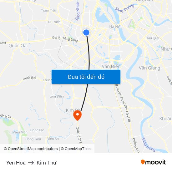 Yên Hoà to Kim Thư map