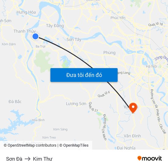 Sơn Đà to Kim Thư map